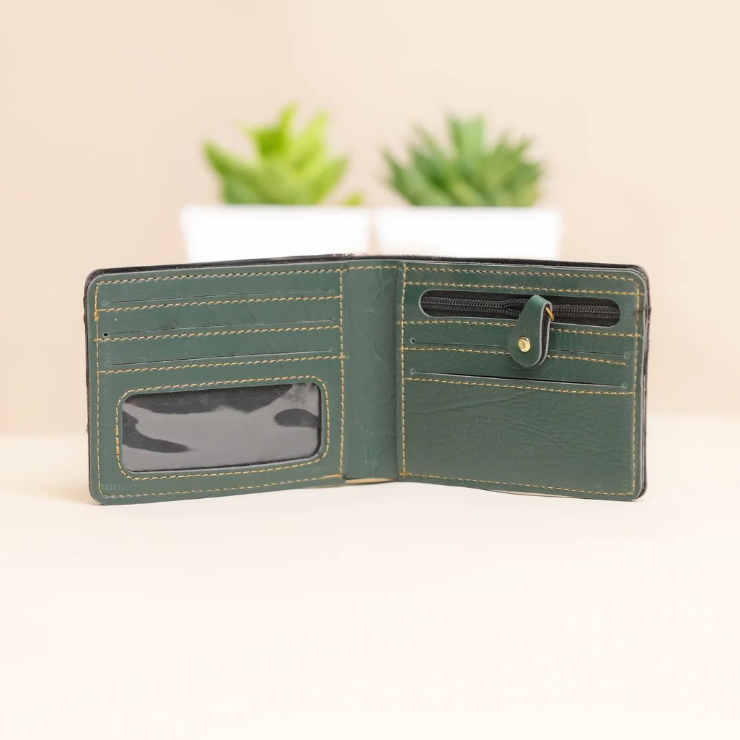 Personalized Wallet | Custom Engraved Leather Wallet for Men & Dad | Birthday, Anniversary & Valentine Gift | Green