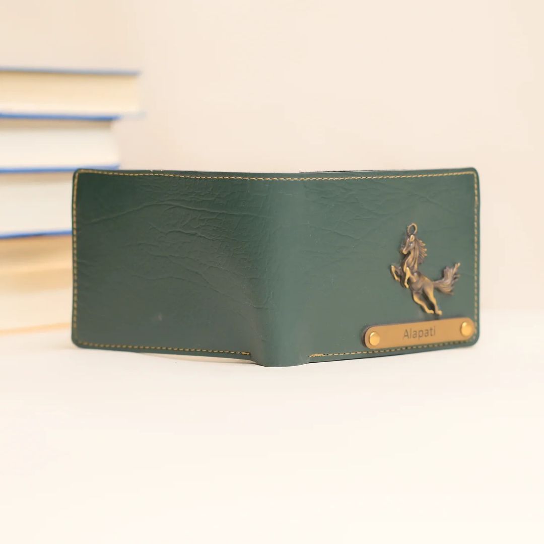 Personalized Wallet | Custom Engraved Leather Wallet for Men & Dad | Birthday, Anniversary & Valentine Gift | Green