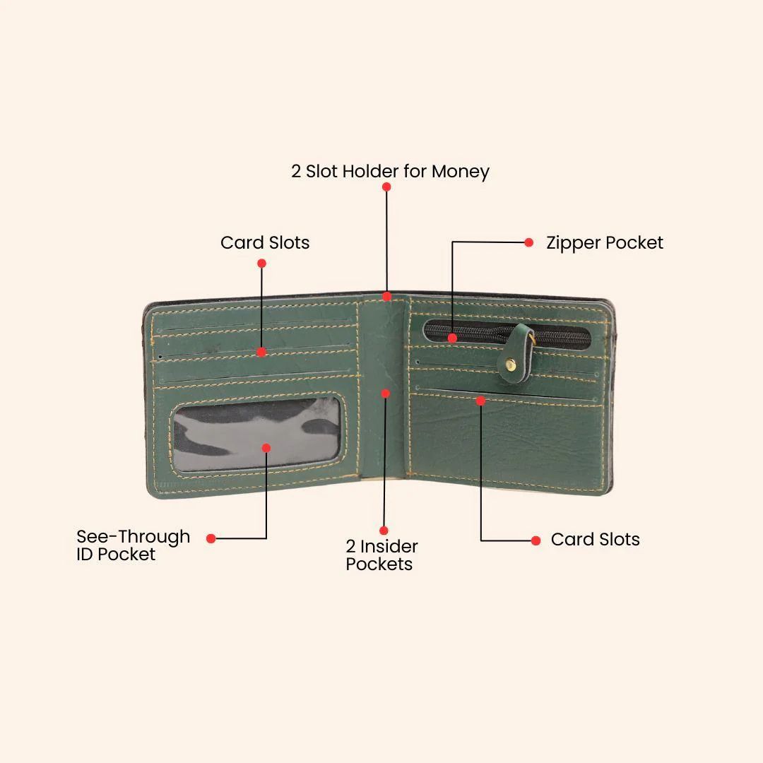 Personalized Wallet | Custom Engraved Leather Wallet for Men & Dad | Birthday, Anniversary & Valentine Gift | Green