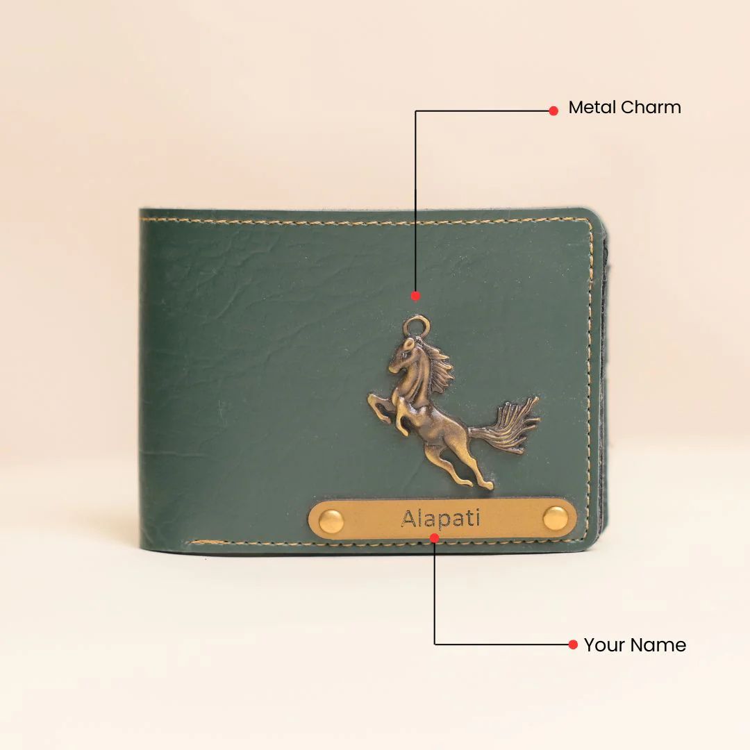 Personalized Wallet | Custom Engraved Leather Wallet for Men & Dad | Birthday, Anniversary & Valentine Gift | Green
