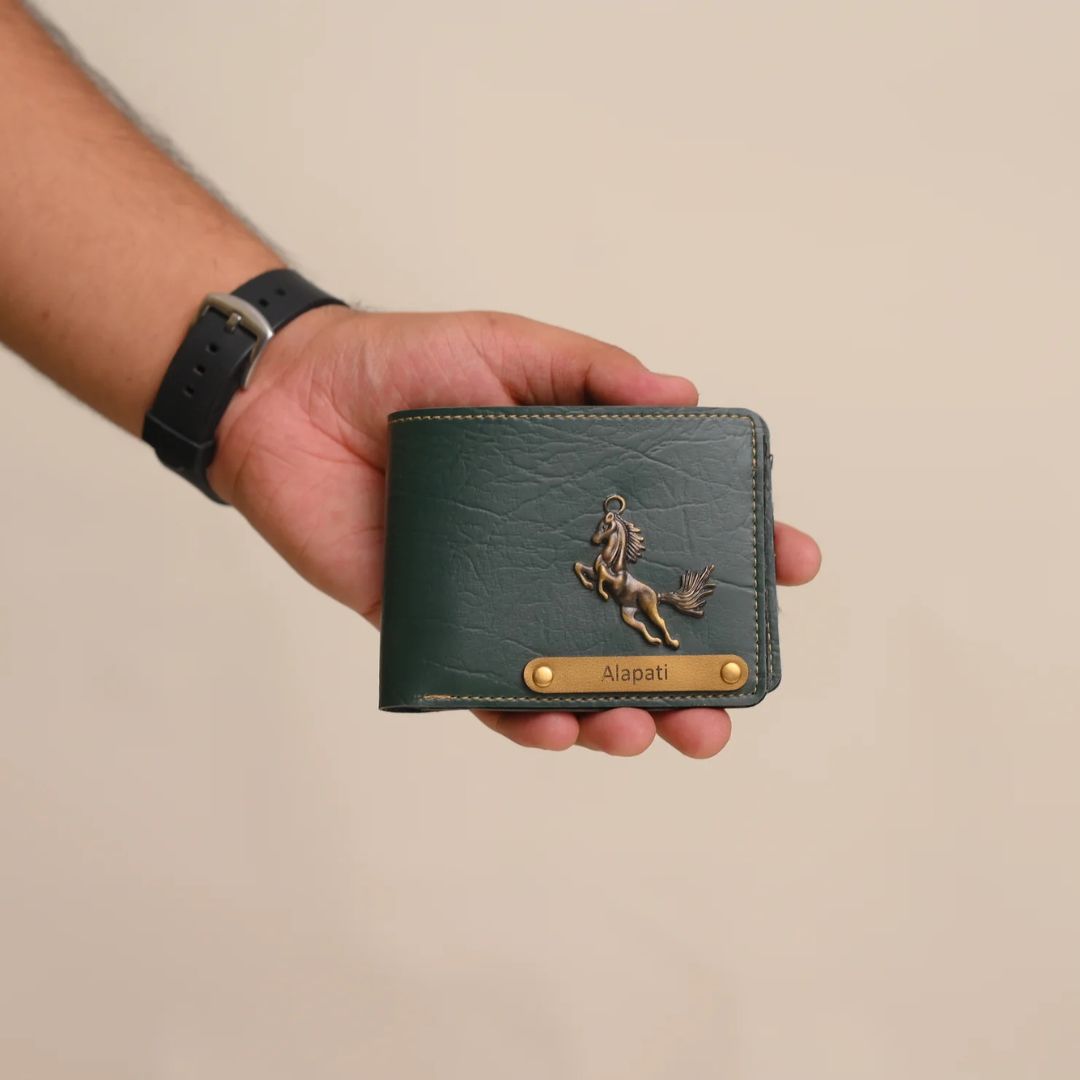 Personalized Wallet | Custom Engraved Leather Wallet for Men & Dad | Birthday, Anniversary & Valentine Gift | Green