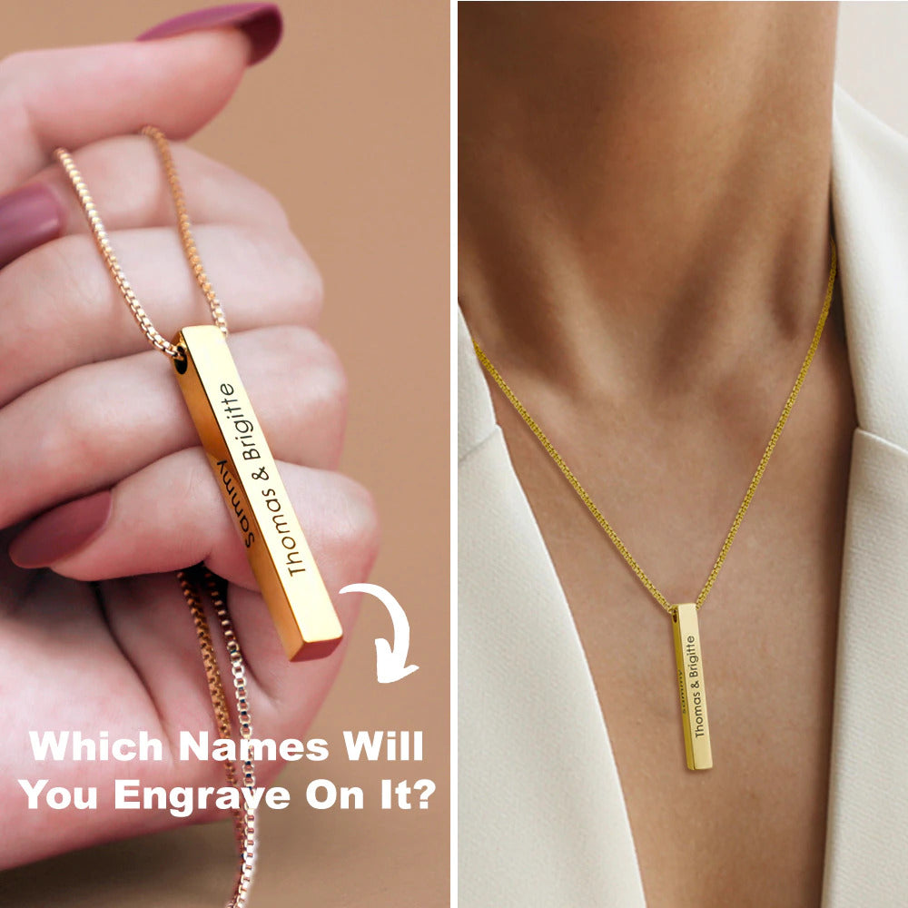 Personalized 3D Bar Name Necklace Custom Engraved Gold Pendant