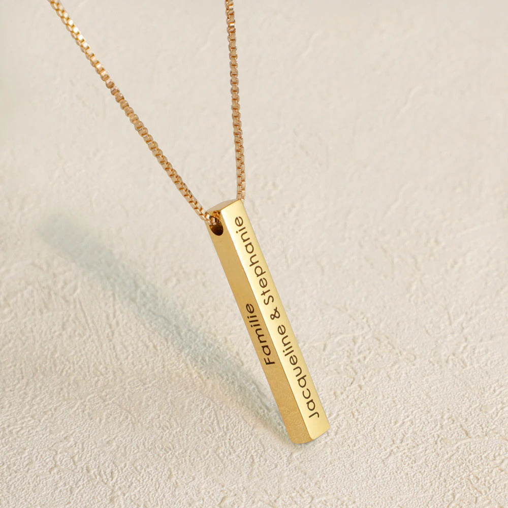 Personalized 3D Bar Name Necklace Custom Engraved Gold Pendant