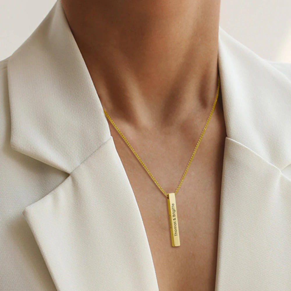 Personalized 3D Bar Name Necklace Custom Engraved Gold Pendant