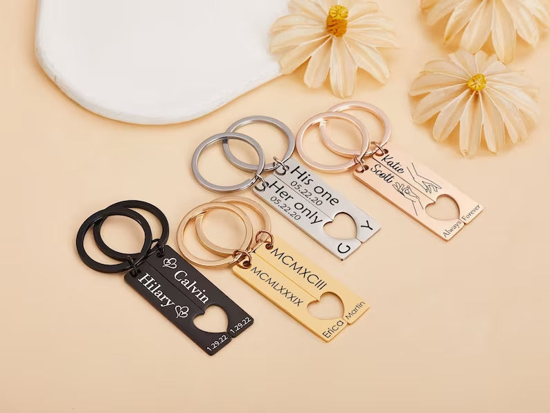 Personalized 2Pcs Heart Keychain