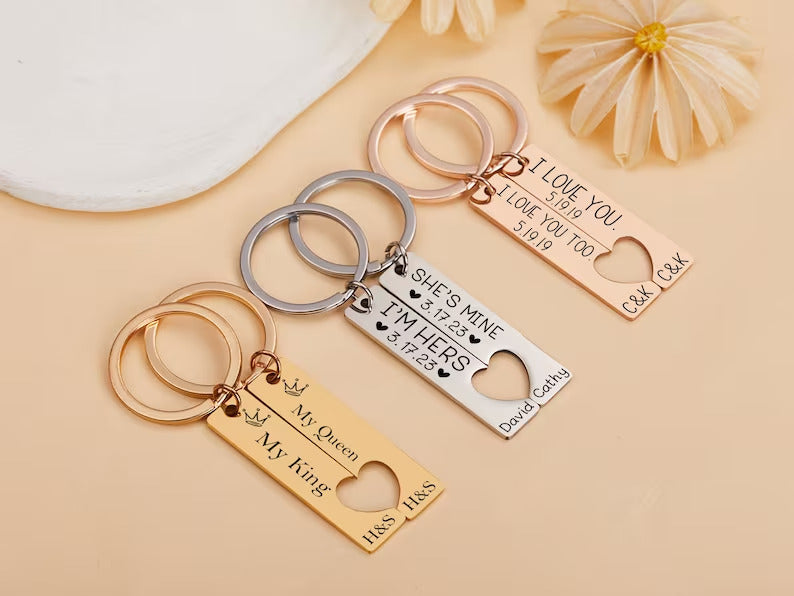 Personalized 2Pcs Heart Keychain
