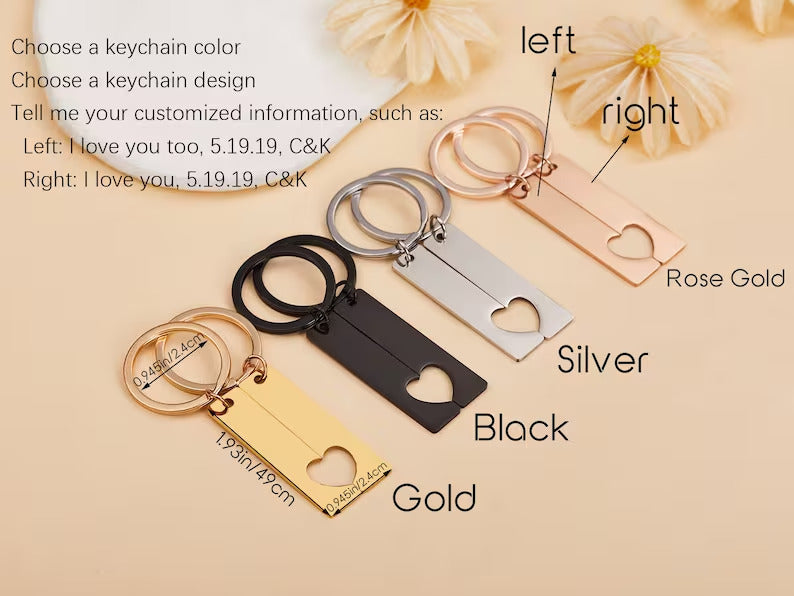Personalized 2Pcs Heart Keychain
