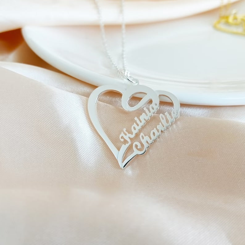 Customized Overlapping Heart Name Necklace