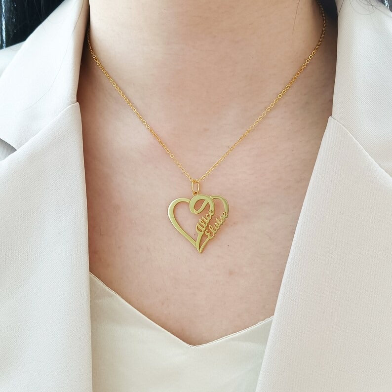 Customized Overlapping Heart Name Necklace
