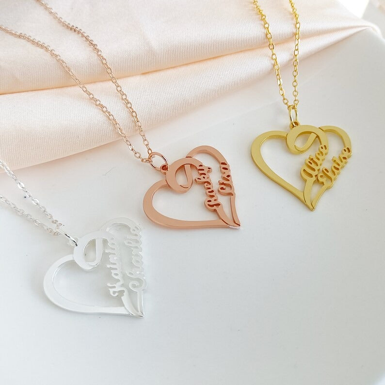 Customized Overlapping Heart Name Necklace