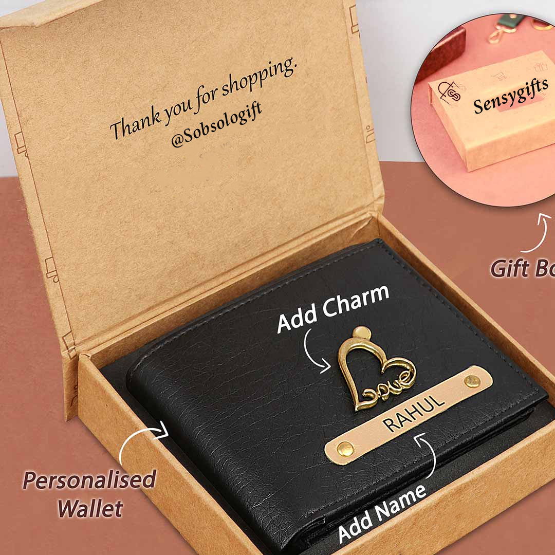 Premium Quality Men's Wallet With Name & Charm Customized