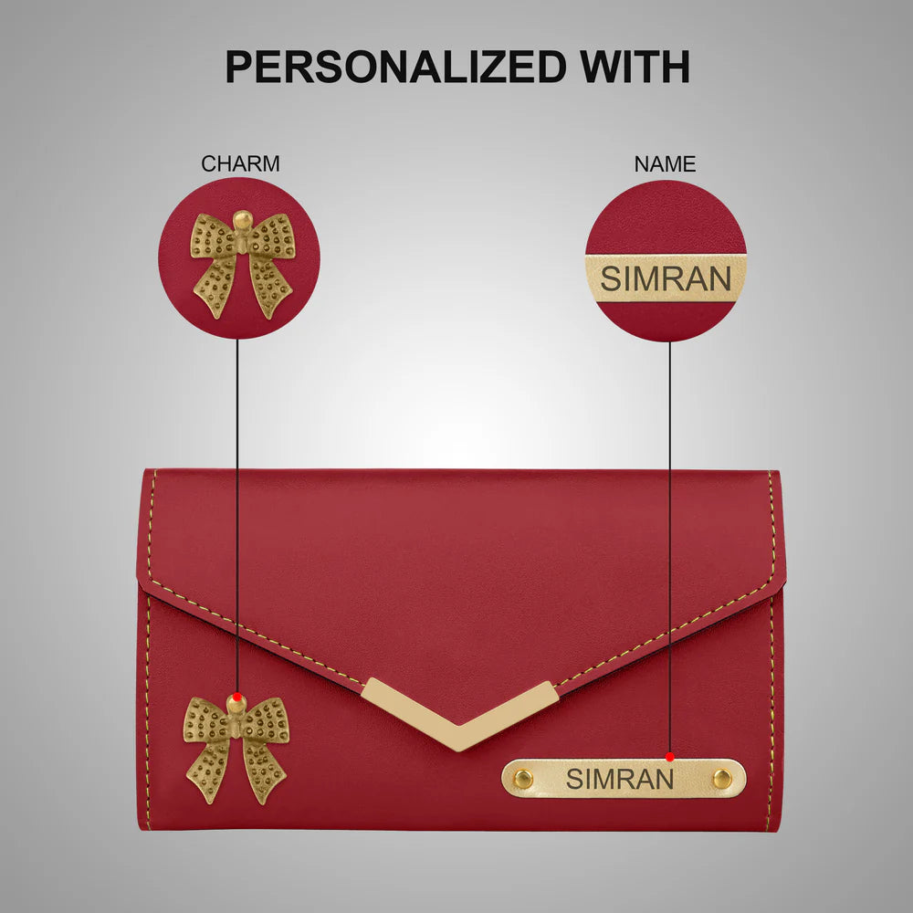 Personalized Red Leather Gift Set for Women – 4-in-1 Combo with Custom Name Clutch, Passport Holder, Sunglass Case & Keychain – Premium Anniversary & Birthday Gift Box