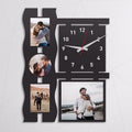 Modern Personalized Photo Wall Clock – Bespoke 4-Picture Collage Wooden Wall Decor for Family & Couples