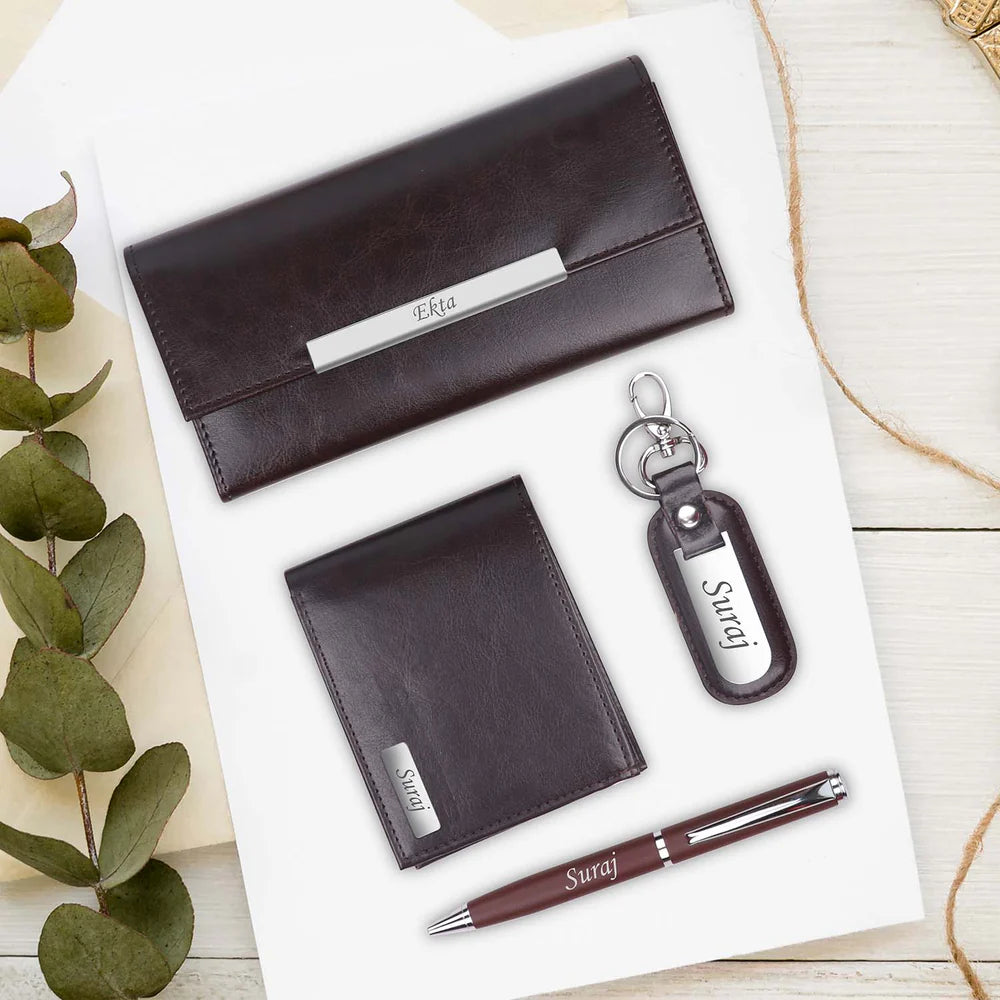 Personalized 4-Piece Couple's Gift Set – Custom Name Women’s Clutch, Men’s