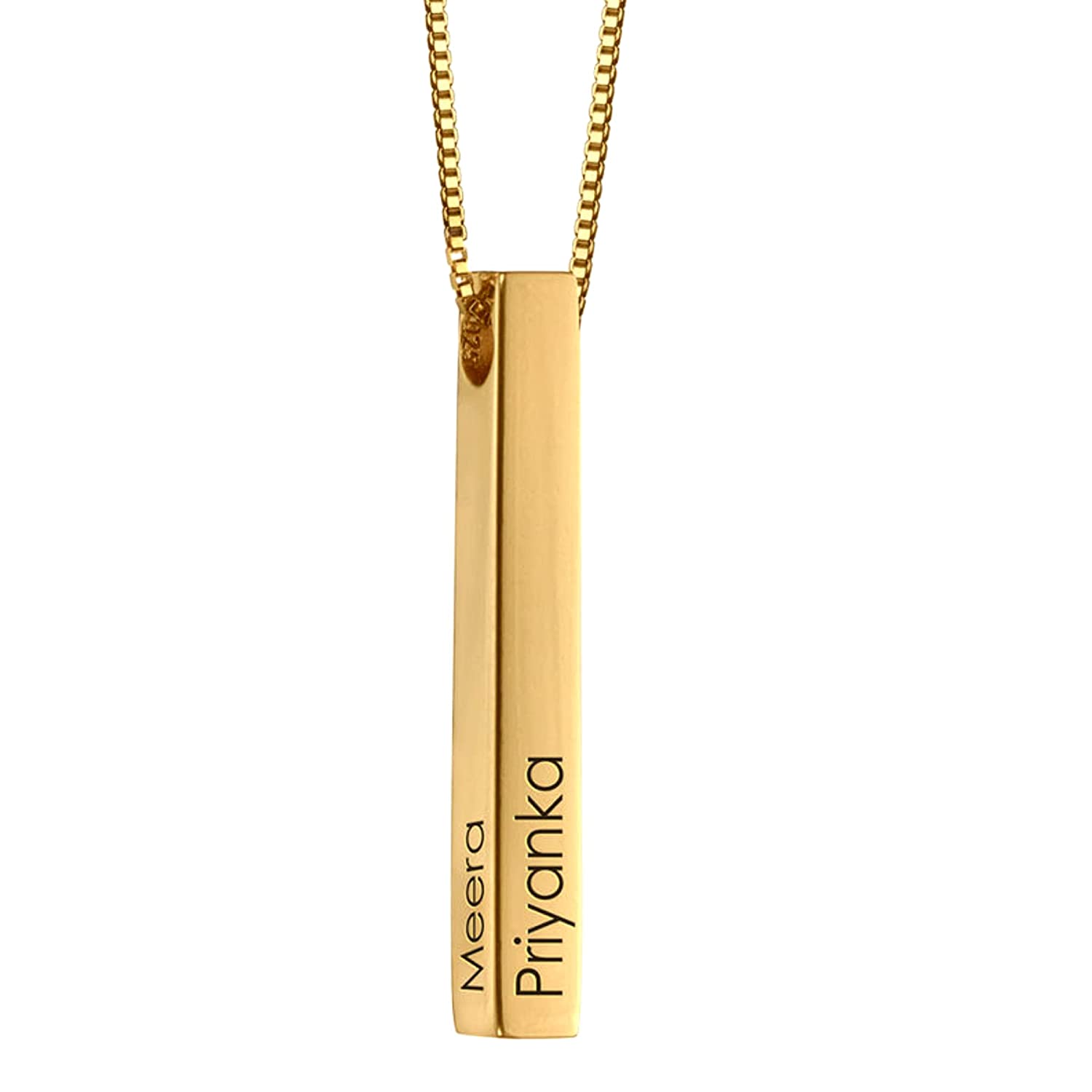 Personalized 4-Sided Bar Necklace | Custom Name Pendant | 22K Gold, Silver & Rose Gold Plated