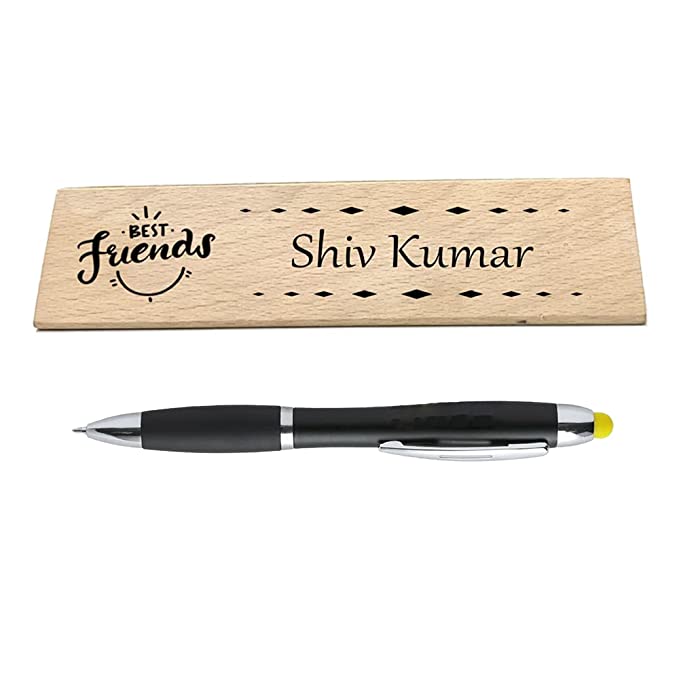 Shreya Creation Sensy GiftsPersonalised Ball Point Metal Pen with Wooden Penstand for Gifting with Free LED Pen