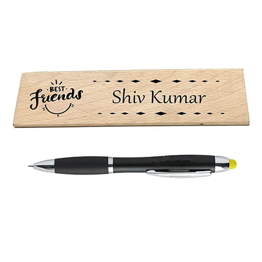 Shreya Creation Sensy GiftsPersonalised Ball Point Metal Pen with Wooden Penstand for Gifting with Free LED Pen