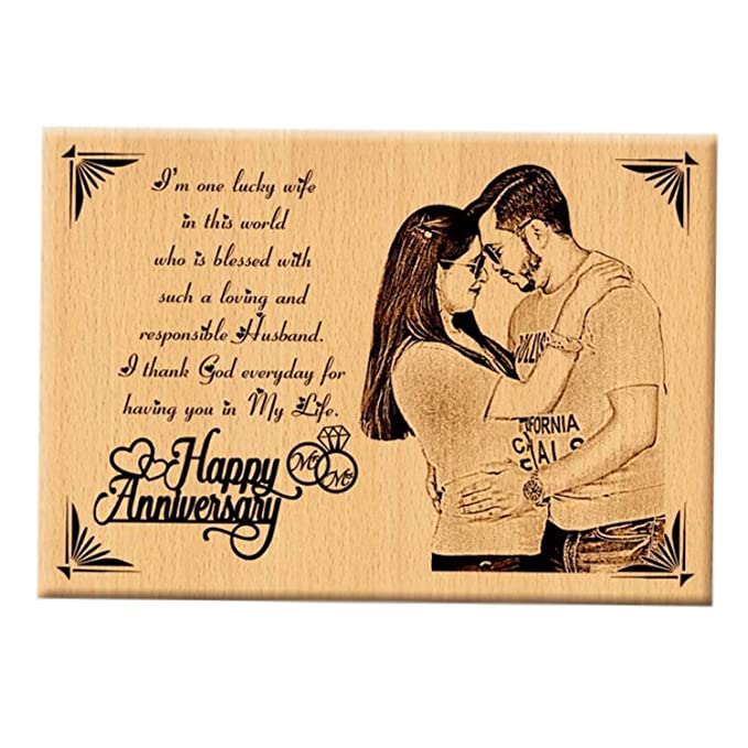 Shreya Creation||Happy Anniversary Personalized Engraved Wooden Photo Plaque Couple Gifts_(4X5 inches)