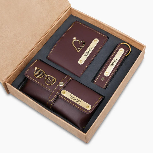 Personalized 3 in 1 combo Gift Set – Custom Name Wallet, Eyewear Case, and Keychain Combo