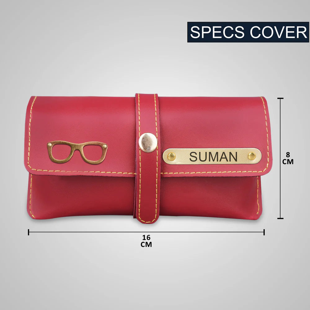Personalized Red Leather Gift Set for Women – 4-in-1 Combo with Custom Name Clutch, Passport Holder, Sunglass Case & Keychain – Premium Anniversary & Birthday Gift Box