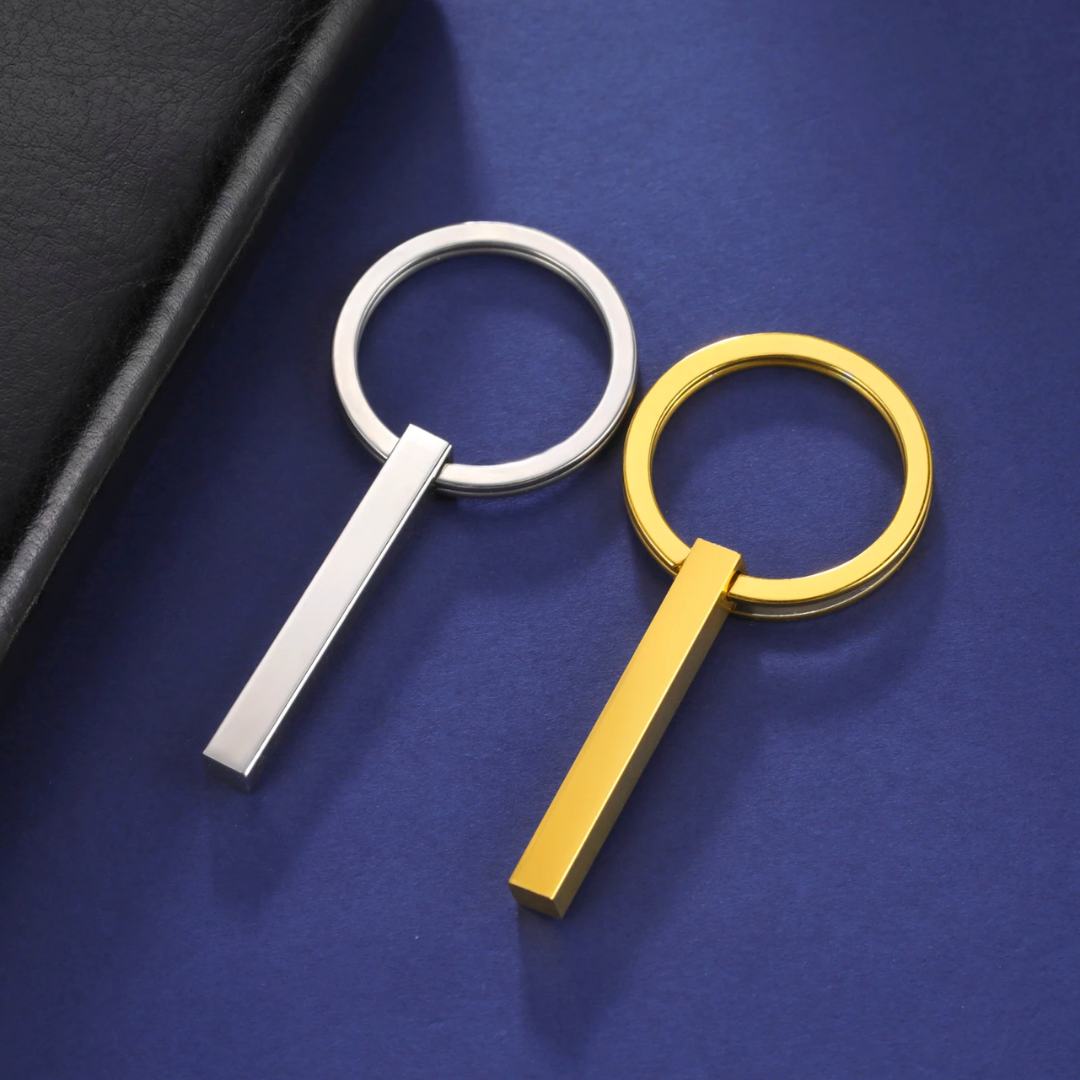 Personalized Wooden Bar Keychain | Custom Engraved 4-Sided Key Ring for Men & Dad