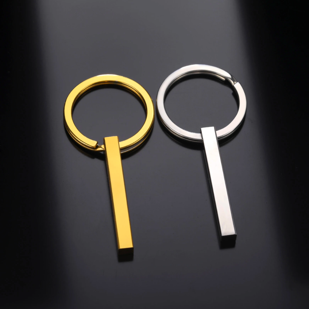 Personalized Wooden Bar Keychain | Custom Engraved 4-Sided Key Ring for Men & Dad