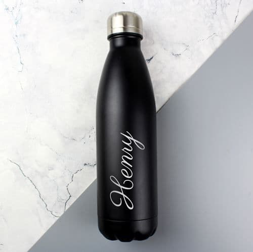 Personalized Black Metal Insulated Drinks Bottle