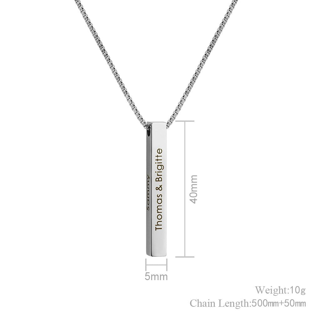Personalized 4-Sided Bar Necklace | Custom Name Pendant | 22K | Silver