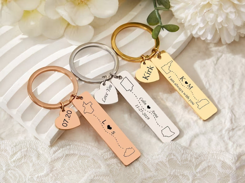 Personalized Custom Engraved  Couple Keychain