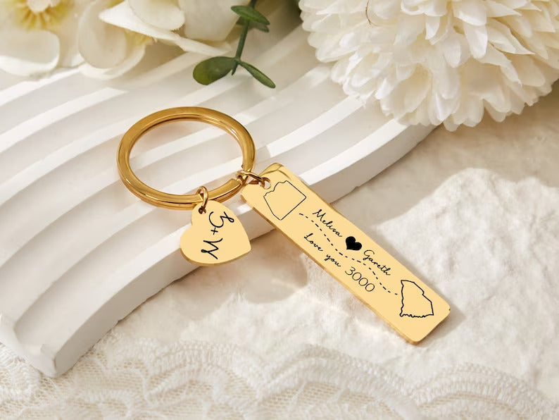 Personalized Custom Engraved  Couple Keychain