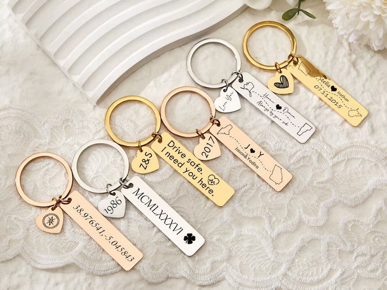 Personalized Custom Engraved  Couple Keychain