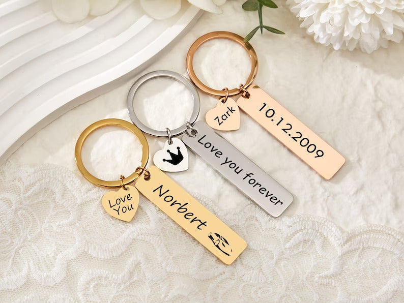 Personalized Custom Engraved  Couple Keychain