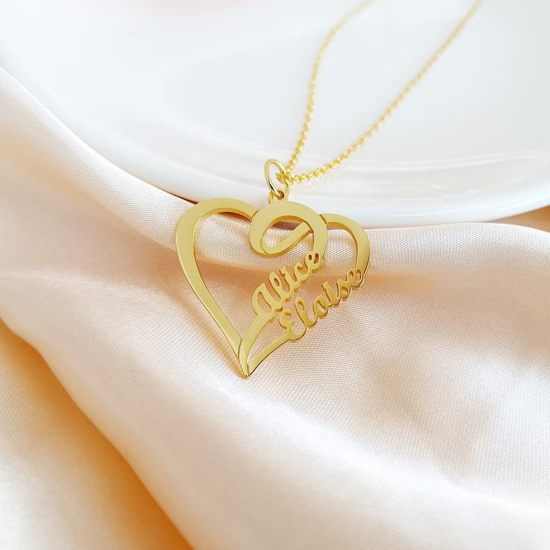 Customized Overlapping Heart Name Necklace