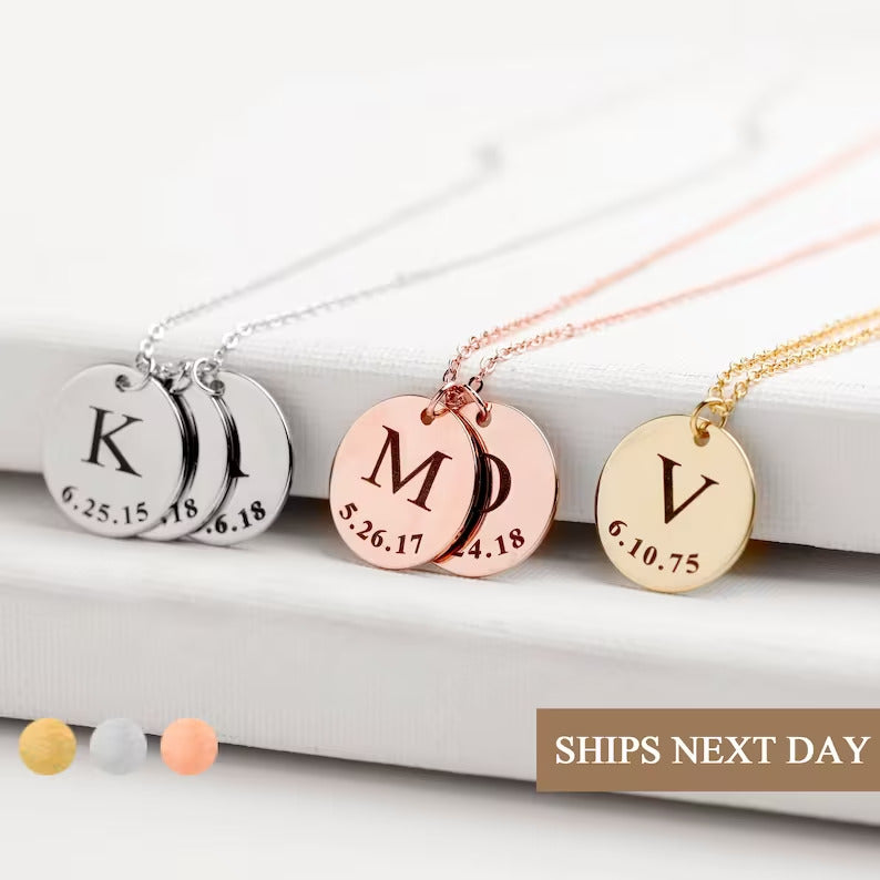 Personalized Initial and Birthday Engraved Necklace