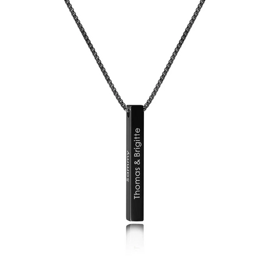 Personalized 4-Sided Bar Necklace | Custom Name Pendant | 22K | Black