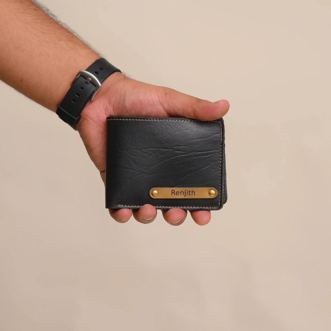 Personalized Wallet | Custom Engraved Leather Wallet for Men & Dad | Birthday, Anniversary & Valentine Gift | Black