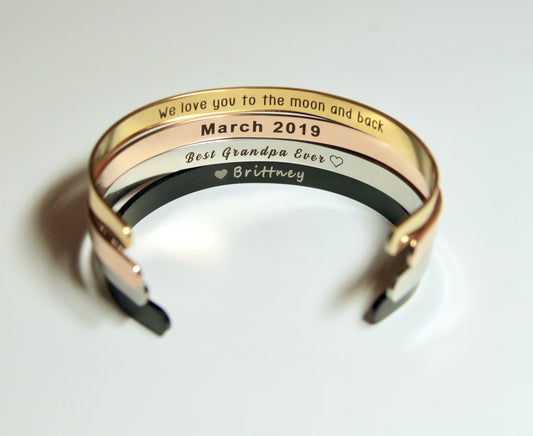 Elegant Custom Text Engraved Steel Bracelet – Unisex Personalised Cuff