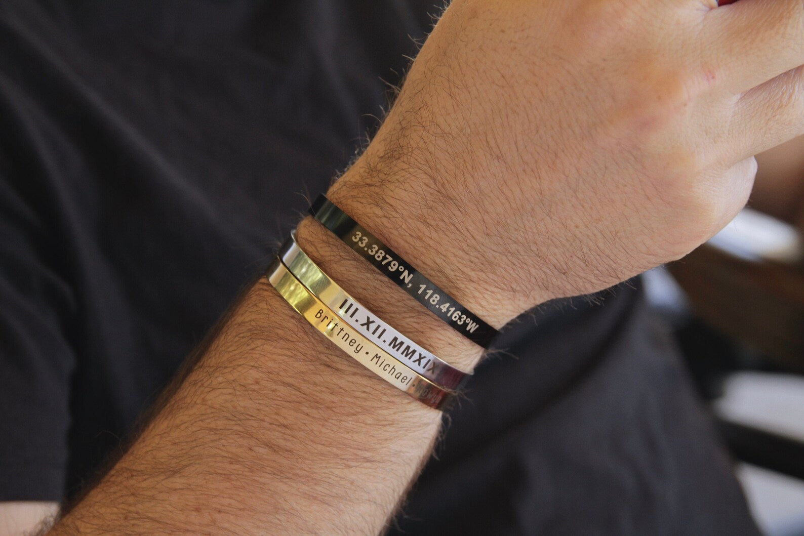 Elegant Custom Text Engraved Steel Bracelet – Unisex Personalised Cuff