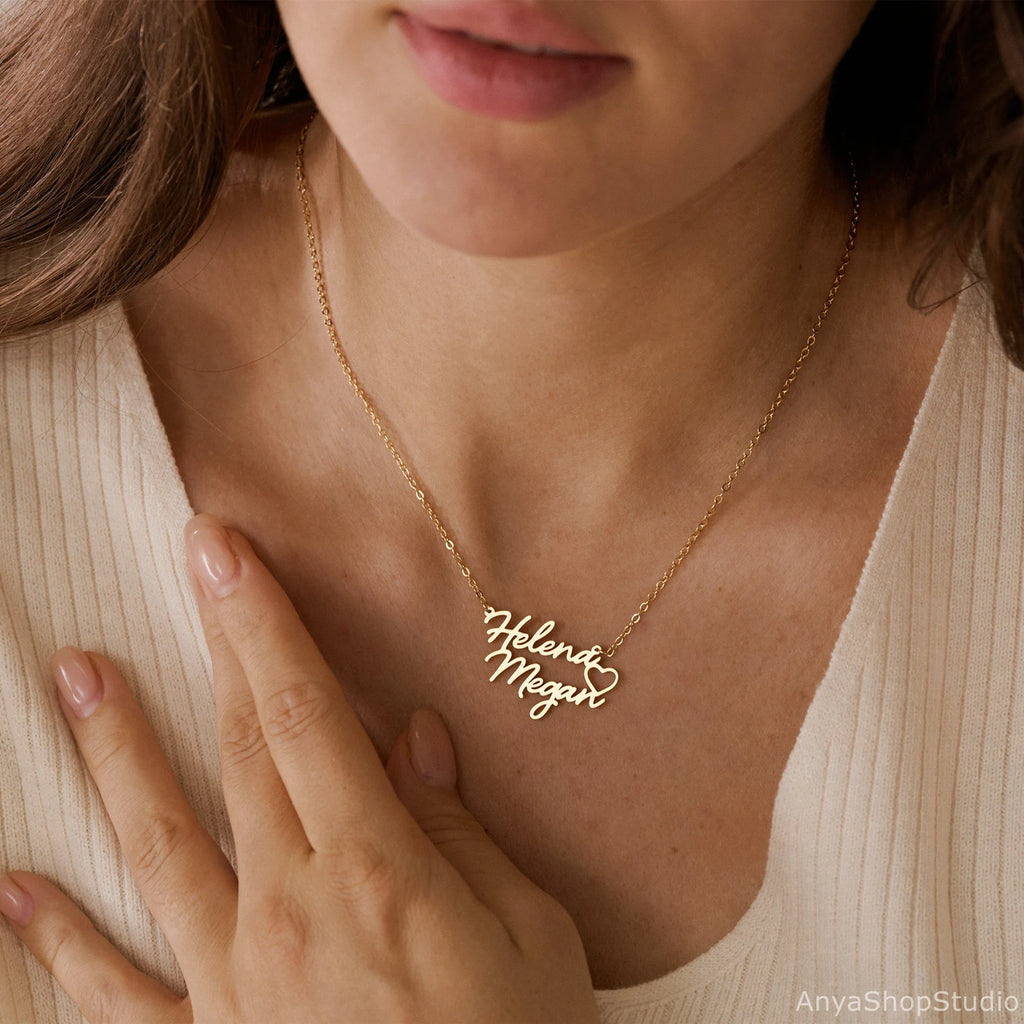 Personalized Double Name Heart Necklace