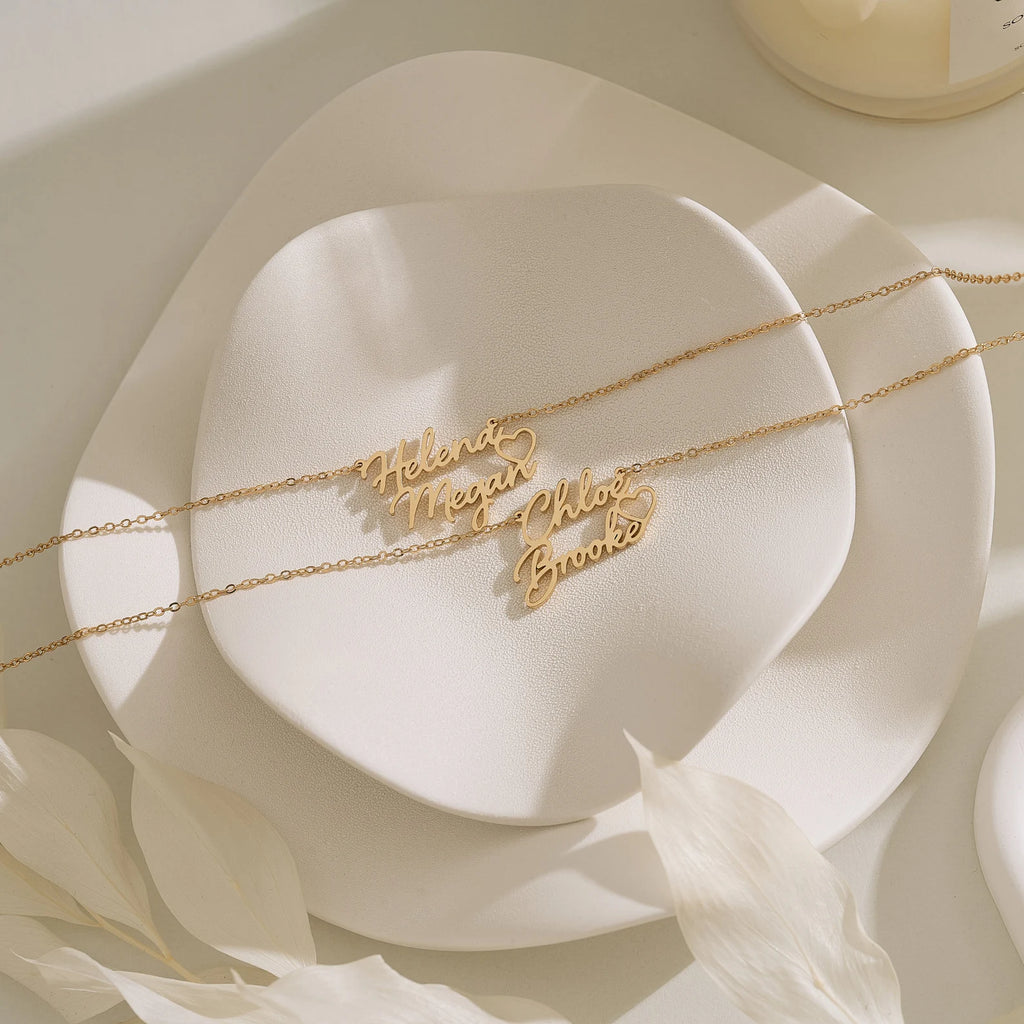 Personalized Double Name Heart Necklace