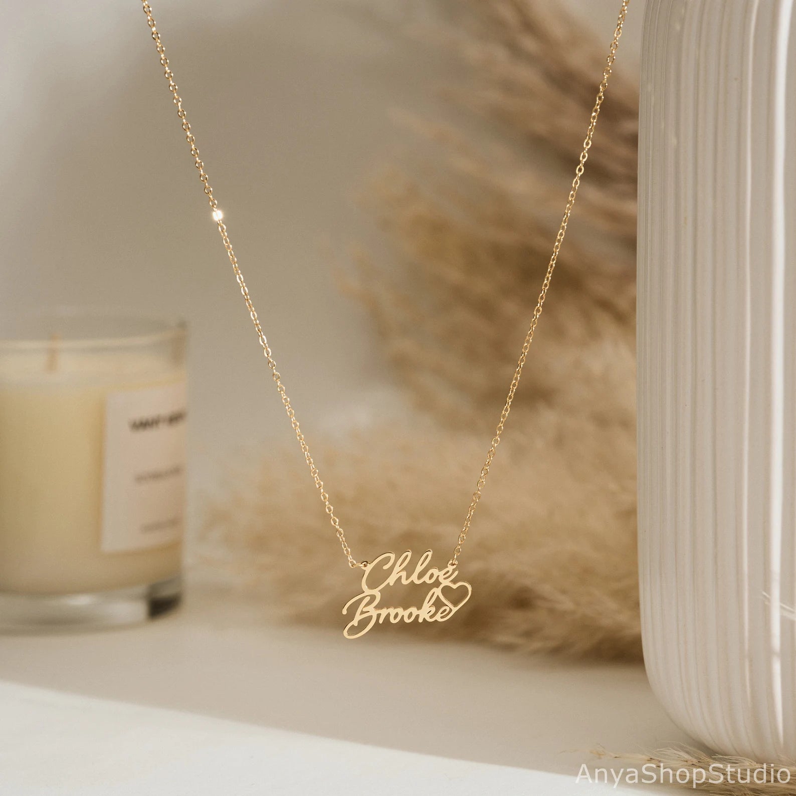 Personalized Double Name Heart Necklace