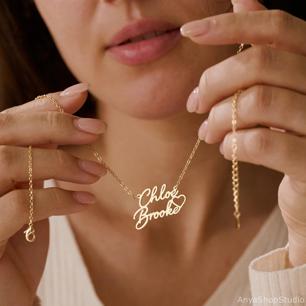 Personalized Double Name Heart Necklace