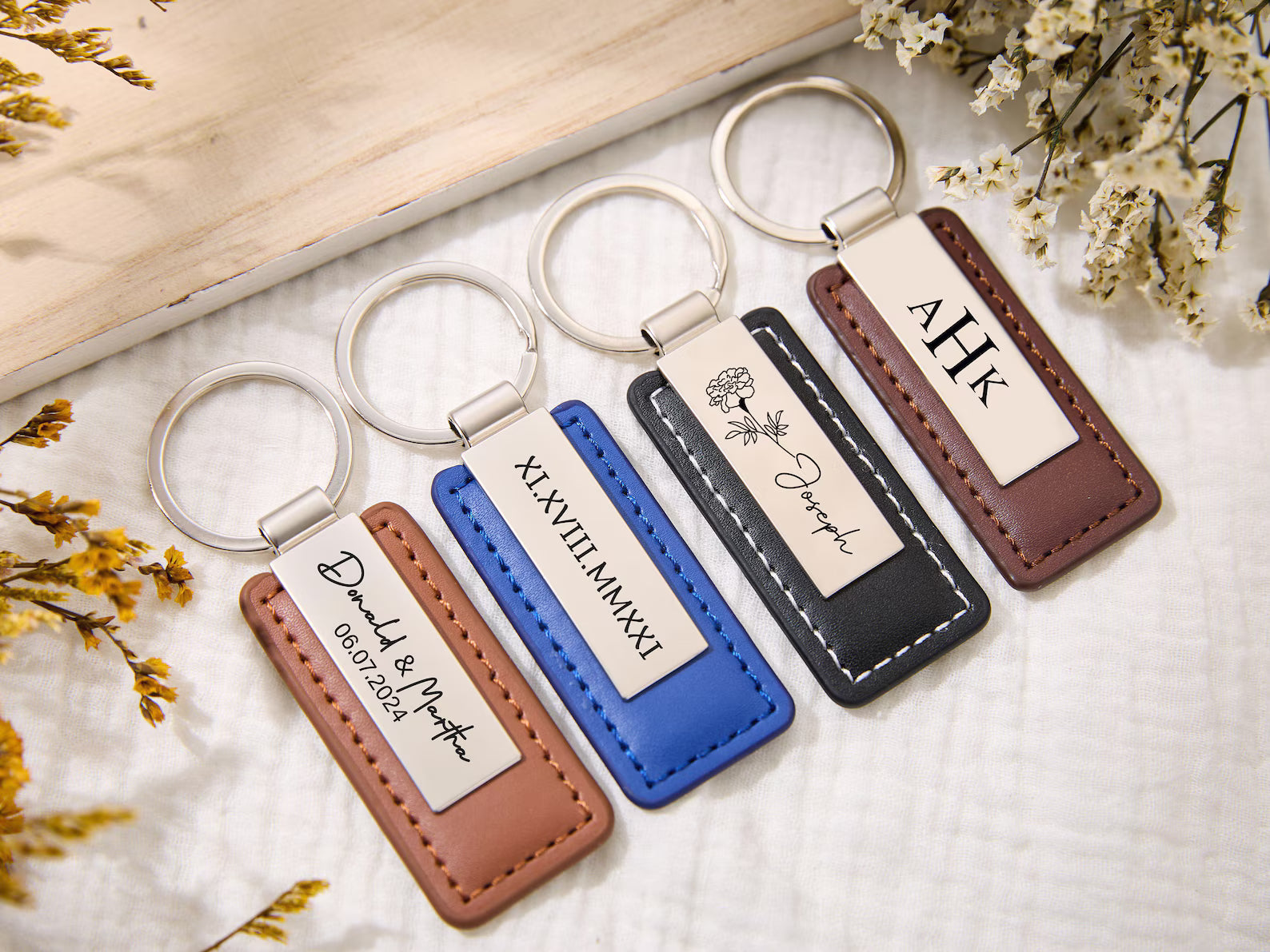 Personalized Vegan Leather & Stainless Steel Engraved Keychain