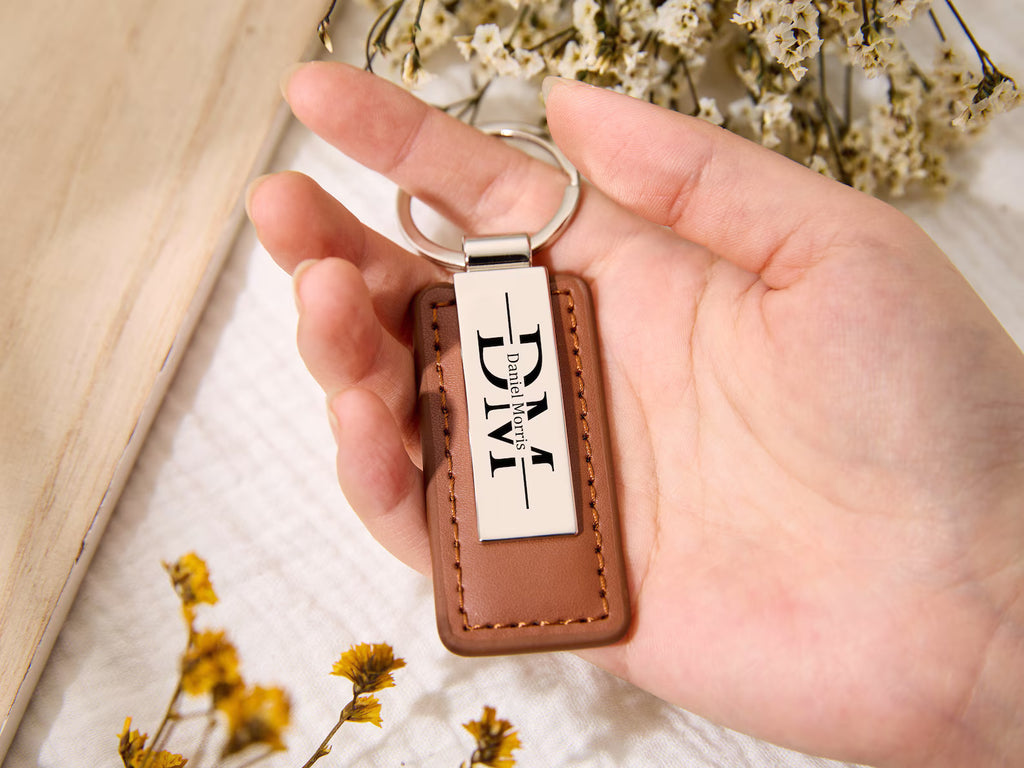Personalized Vegan Leather & Stainless Steel Engraved Keychain