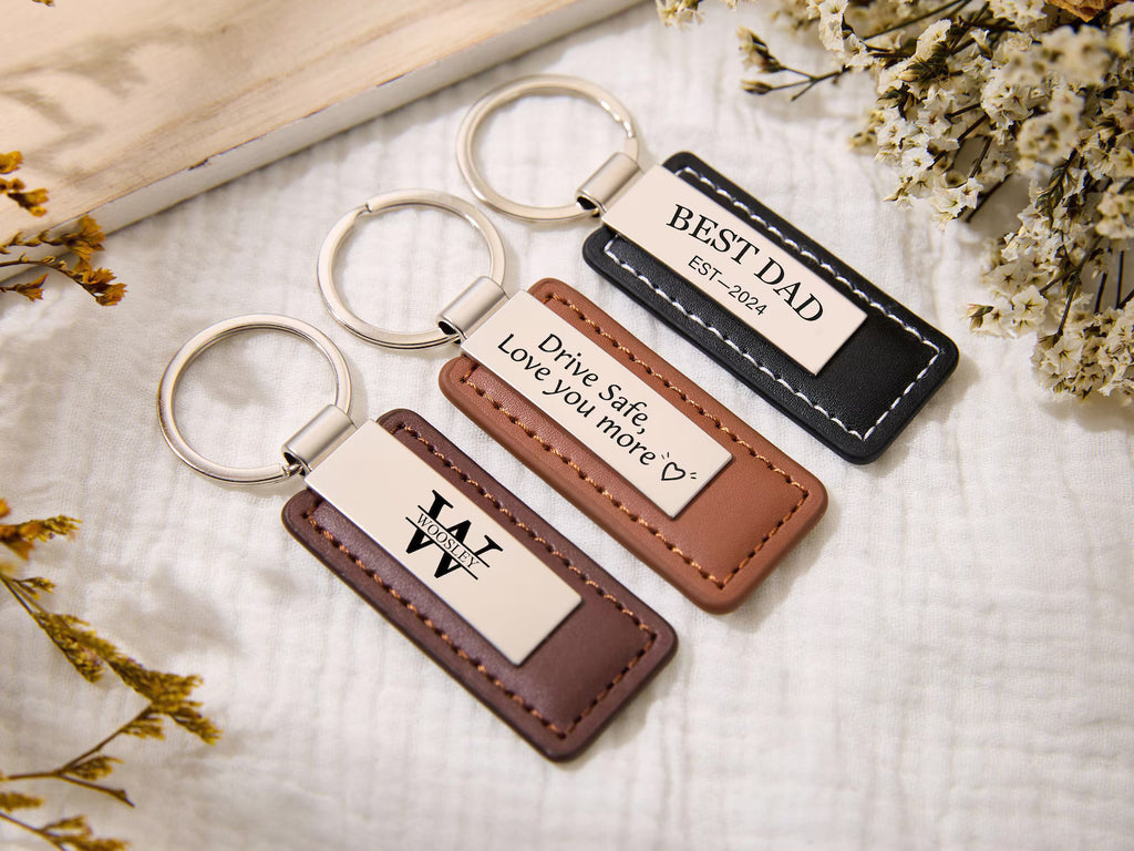 Personalized Vegan Leather & Stainless Steel Engraved Keychain