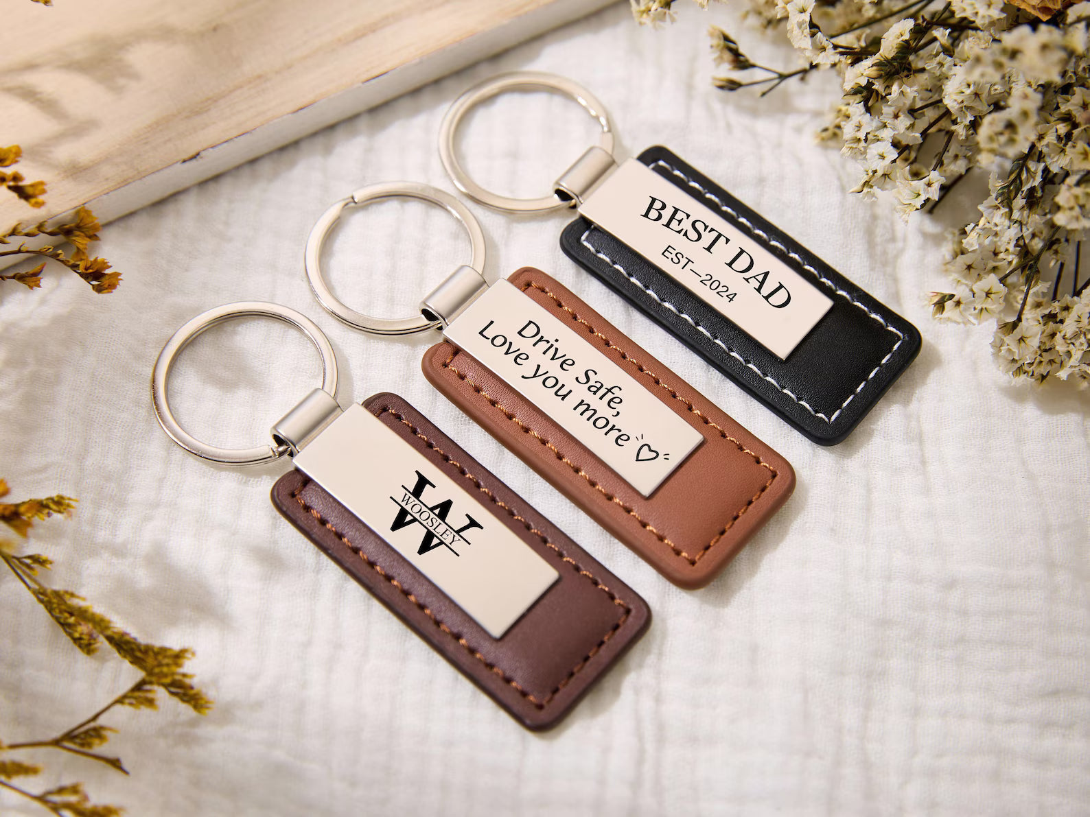 Personalized Vegan Leather & Stainless Steel Engraved Keychain