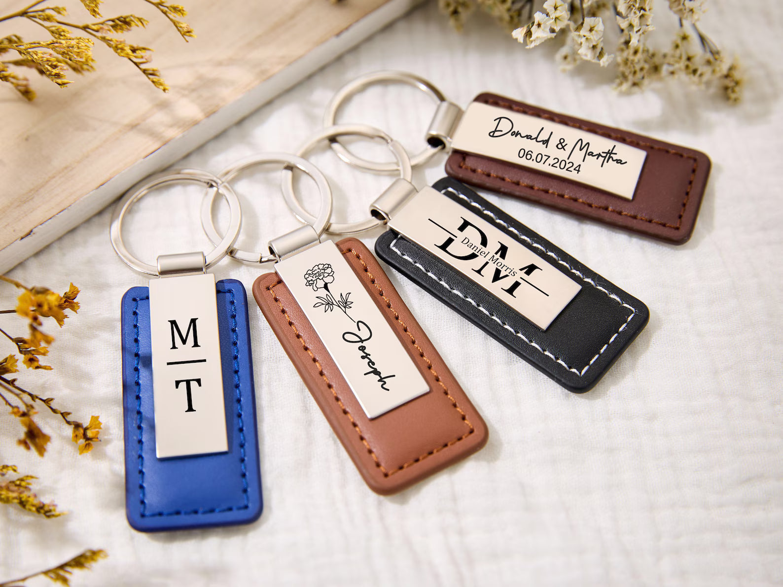 Personalized Vegan Leather & Stainless Steel Engraved Keychain