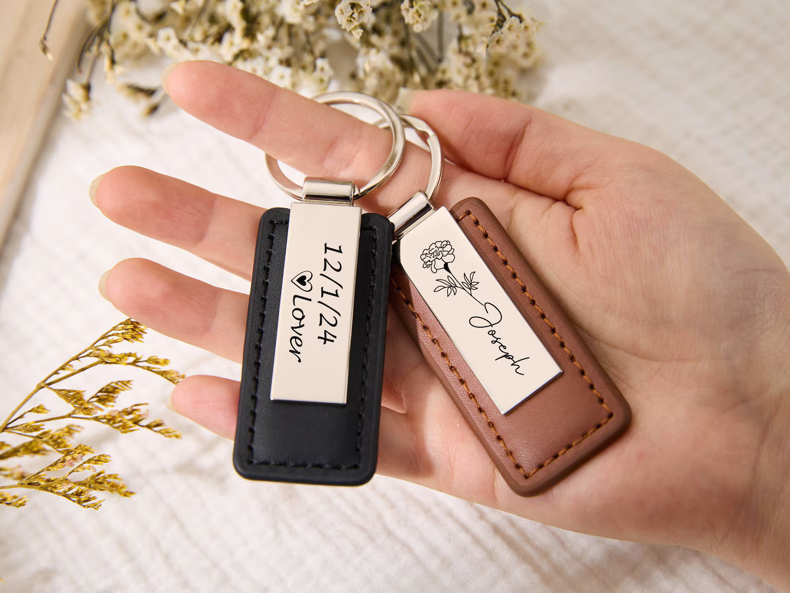 Personalized Vegan Leather & Stainless Steel Engraved Keychain