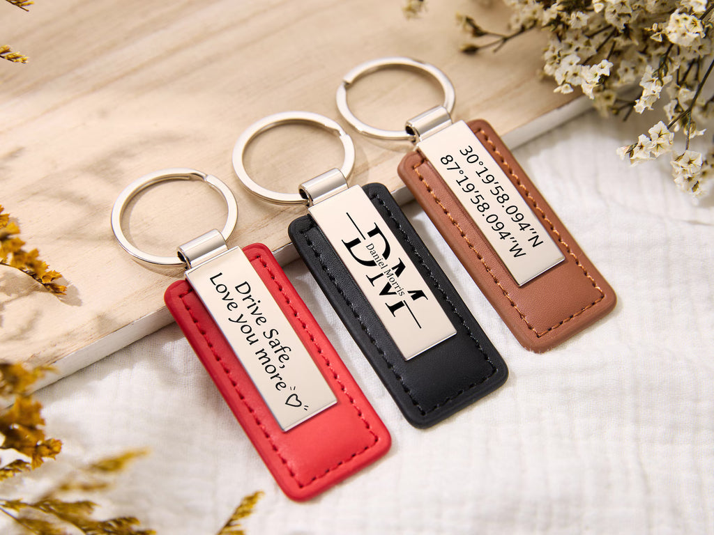 Personalized Vegan Leather & Stainless Steel Engraved Keychain
