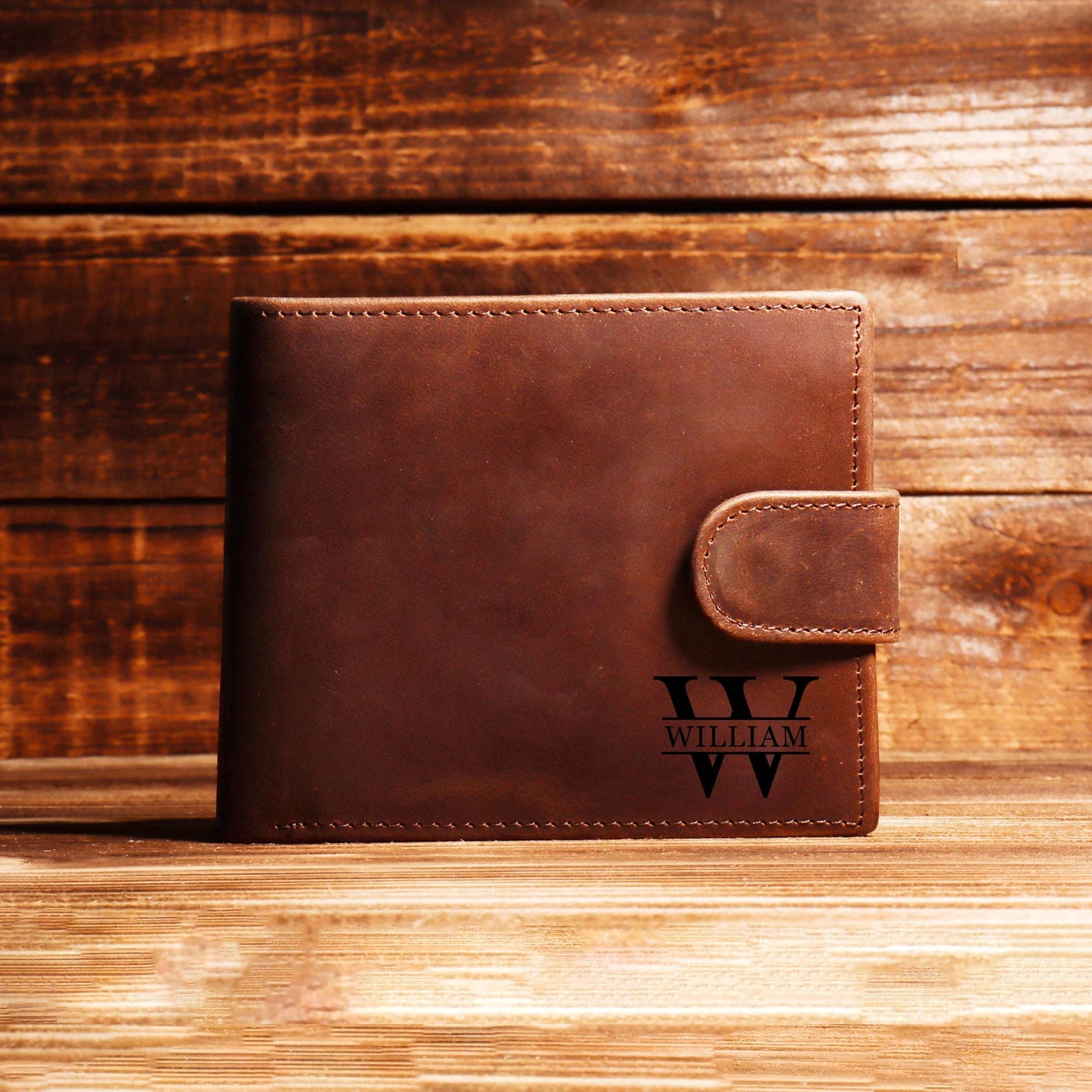 Luxury Personalized Men's Wallet with Snap Closure – Custom Engraved Leather Bifold in Premium Gift Box